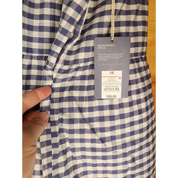 Universal Thread Blue White Check Gingham Tiered 4X Midi Long Skirt Picnic Plaid - Picture 8 of 12